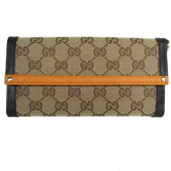 Gucci GG Canvas Leather Long Wallet Orange Black - Picture 1 of 10